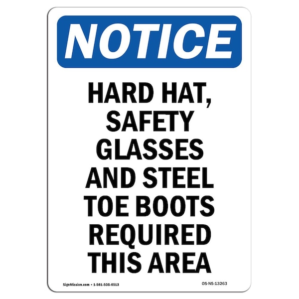 OSHA Sign, Hard Hat Safety Glasses And Steel, 24in X 18in Rigid Plastic, 18" W, 24" H, Portrait